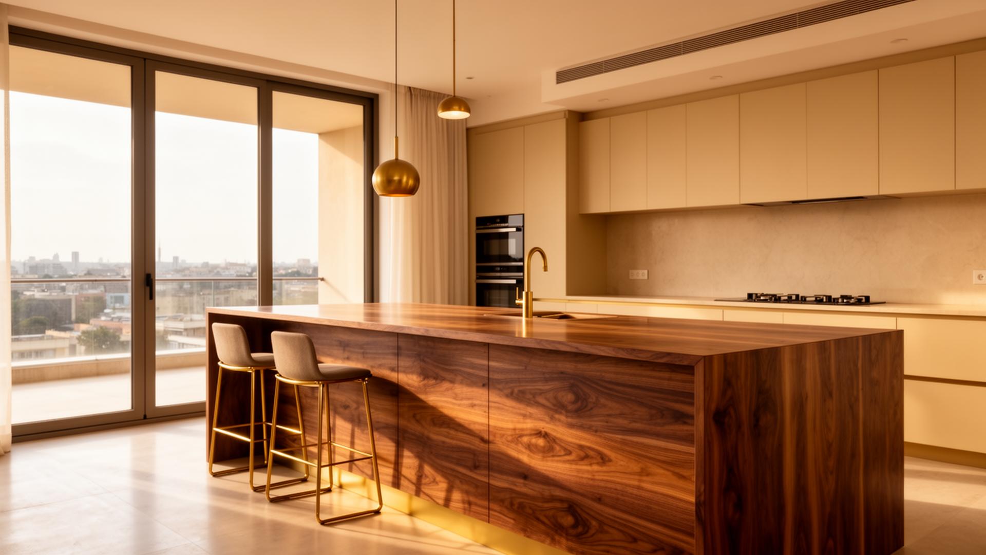 Walnut kitchen island in a private Accra residence